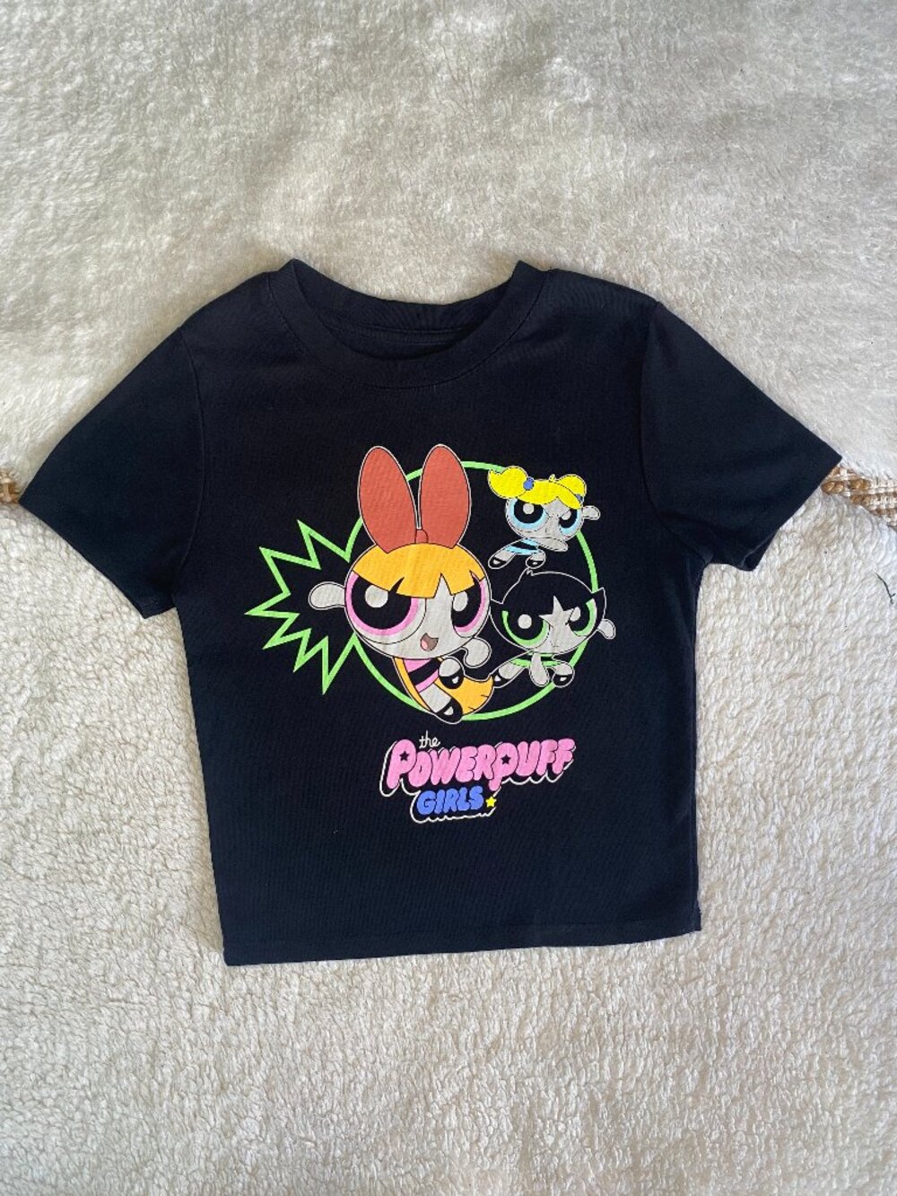 Powerpuff Girls Black Graphic Crop Top T-Shirt Size Small